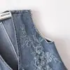 Chaleco Vaquero Bordado Floral de Cuello V Retro Europeo para Mujer 2026 Nuevo Chaleco Casual sin Mangas de Primavera y Otoño