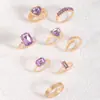 Joyería de Lujo Ligero Transfronteriza Europea y Americana Anillo de Amor de Diamante Púrpura de Ocho Piezas Anillo Multipieza con Forma de Corazón de Durazno y Serpiente