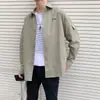 Ins Camisa de Herramientas de Manga Larga de Verano para Hombre Joven Holgada Estilo Hong Kong Top de Manga Larga Verde Militar Ropa Exterior Camisa de Moda