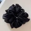Goma para el pelo de malla coreana de alta gama con perlas, Lazo artístico de estilo perezoso, Cuerda simple grande para coleta de pelo para mujer