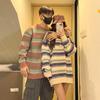 Suéter a rayas para hombre y mujer, otoño e invierno, estilo japonés, estilo retro, marca de moda, estilo perezoso, cuello redondo, suelto, combina con todo, suéter para pareja.