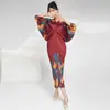 Vestido europeo y americano para mujer de talla grande, sensación de lujo ligero y alta gama, falda plisada estampada Issey Miyake, venta directa desde fábrica de comercio exterior transfronterizo