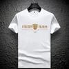 Camiseta de manga curta de lyocell da estação europeia, camiseta masculina de verão, tendência com strass, meia manga, slim fit, tamanho grande, camiseta de marca da moda masculina