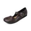 Sapatos Mary Jane de couro bovino com cera de óleo de primeira camada, sapatos femininos baixos, novos para outono e inverno, couro genuíno, boca rasa, sapatos de bico dividido, sapatos de casco de porco