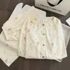 2026 Novo Outono Manga Longa Calça Longa Pijama Feminino Casual Cardigã de Renda Confortável Algodão Nuvem Roupas de Casa