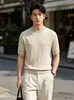Camiseta de Punto con Cuello Redondo y Patrón Retorcido de Tencel y Lino Estilo Old Money Verano Nuevo Dobladillo Acanalado Corte Delgado Top Casual