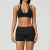 Conjunto de Fitness Plegado a la Cintura con Rayas de Bloque de Color Europeo y Americano para Mujer, Espalda Descubierta, Sujetador Deportivo, Shorts de Yoga Ajustados