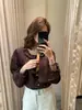 Camisa Feminina Retro Jacquard Plissado Design Onda Borda Colarinho Blusa Top Primavera Outono 80321