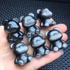 [Joias Baoxing] Urso de Obsidiana Prateada Natural Urso Sem Rosto Urso Sentado Furo Vertical Passante Escultura Pulseira Diy Joias
