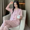Pijama Jacquard de Seda Helada Popular en Internet para Mujer, Pantalones y Manga Larga de Dos Piezas, Ropa de Casa, Nuevo para Primavera y Otoño 2022