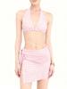 [3 Colores] Nuevo Traje de Baño para Mujer de Vacaciones Traje de Baño Dividido Rosa de Playa Bikini de Tres Piezas con Falda