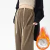 Calça de Maternidade Outono Inverno Novo Estilo Europeu Veludo de Algodão Gravidez Sem Suporte Adicionado Veludo Quente Calça de Perna Larga de Maternidade Duas Formas
