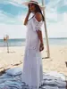 Camisa de Sol de Encaje Bordado de Rayón Europea y Americana de Venta Caliente Transfronteriza Vestido Sexy de Tirantes Cubrebikini