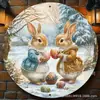Letrero de Madera de Pascua con Conejo Letrero de Bienvenida para Puerta Venta al por Mayor Decoración de Pared de Atmósfera Festiva Decoración de Pared Artesanía de Madera