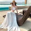 Conjunto de Falda Blanca sin Tirantes para Mujer - Falda Larga de Cintura Baja Conjunto de Dos Piezas para Vacaciones en Blanco