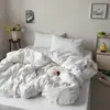 Estilo INS color sólido algodón puro algodón lavado artículo individual funda de edredón funda de edredón 100% algodón juego de tres piezas estudiante doble juego de tres piezas ropa de cama