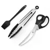 Conjunto de Ferramentas para Churrasco ao Ar Livre Tesoura Multifuncional Loja de Churrasco Ferramentas Especiais para Churrasco Pegadores de Alimentos Pincel de Silicone para Óleo