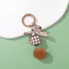 Llavero Cuadrado a Cuadros de Color Macarrón con Pompón, Colgante Dulce de Lazo para Bolso, Encanto Girly de Regalo