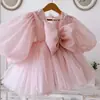 Vestido para niñas, rosa, para fiesta de cumpleaños de un año, exquisito vestido de princesa con lazo, lindo vestido abullonado para fiesta de cumpleaños infantil
