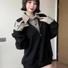 Nueva sudadera con cuello de camisa de dos piezas de estilo americano de moda para otoño/invierno para mujer, holgada y casual, top versátil como capa base, estilo transfronterizo de moda