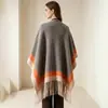 Nuevo chal con bloques de color y flecos para mujer, otoño e invierno, cachemir sintético, engrosado y cálido, capa versátil y elegante