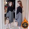 Falda de Primavera para Mujeres Embarazadas Falda con Forro Polar Top Nuevo para Mujer Otoño e Invierno para Mujeres Embarazadas Cálido con Forro Polar Vestido de Longitud Media