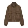 Ropa de comercio exterior para mujer 2026 Estilo europeo y americano moderna holgada con bolsillos textura de gamuza chaqueta bomber F71334