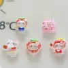 Mini Gatito de Dibujos Animados Accesorios de Resina para Uñas DIY Hielo Transparente Fresa Gatito Accesorios de Uña Portátiles
