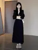 Vestido largo otoñal con cinturón de corbata, adelgazante y favorecedor, disimula la barriga, talla grande para figuras curvilíneas, estampado floral francés, manga larga
