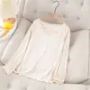 Tamanho Plus/garota cheinha Roupas Femininas Primavera cor sólida design de orelha de madeira top camisa de base para usar por baixo tudo combina