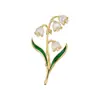 Diseño Original Exquisito Popular Broche de Lirio del Valle Aleación de Cobre Nácar Natural Gota de Aceite Pin Floral Accesorios de Ropa de Lujo Ligero