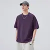 Camiseta de manga curta estilo americano para homens, novo modelo de verão 2026, simples e sofisticada, cor sólida, gola redonda, corte solto, top de manga curta