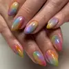 Unhas Usáveis Olho de Gato com Gradiente Arco-Íris Doce Dopamina Estilo Cool de Verão Manicure Longa em Formato de Amêndoa Unhas Postiças Removíveis