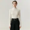 Suéter de Cachemira sin Costuras de una Pieza con Cuello Medio Alto para Mujer, Corte Ajustado, Favorecedor, Tejido de Punto, Otoño/Invierno, Base de Canalé