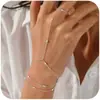 Pulseira de Dedo de Moda Transfronteiriça Europeia e Americana com Zircônia Corrente de Dedo de Pérolas de Arroz Versátil Corrente de Dedo Anel de Costas da Mão Pulseira de Corrente