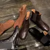 Botas de Cuero Completo y Desnudas Botines Cortos de Mujer Otoño e Invierno Nuevos Punta Redonda Tacón Grueso Medio Botas Individuales de Cuero Estilo Coreano Botines Cortos de Mujer