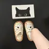Lindas zapatillas de felpa a rayas de gatito de dibujos animados para otoño e invierno, zapatillas de interior cálidas y antideslizantes para mujer, zapatillas de suelo únicas