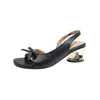 Sandalias abiertas de verano para mujer, estilo francés, punta cuadrada, con lazo, espalda descubierta y punta descubierta, tacones altos que no cansan los pies