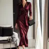 Moda Feminina de Verão Transfronteiriça Vestido de Festa Elegante de Cor Sólida Cetim de Alta Qualidade com Ajuste na Cintura