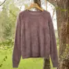 Suéter de Lã com Gola Redonda e Fio Floral 100% Caxemira Pura Feminino, Malha de Tricô Estilo Solto e Preguiçoso, Suéter de Outono e Inverno, Macio e Aconchegante