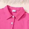 Conjunto de duas peças para bebê menina: jaqueta cardigã rosa claro texturizada de gola curta & calça longa reta com fenda & peças lisas simples para meninas