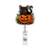 Pajarita de calabaza de Halloween, portabebedero retráctil de gato negro con acrílico brillante, portaplacas de identificación médica