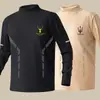 Top de fleece dupla face para outono e inverno com gola alta, camada interna unissex slim-fit para negócios, camisa base quente, camiseta masculina de manga longa