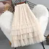 Falda de Malla de Alta Gama Transfronteriza para Mujer 2026 Nueva Falda de Pastel en Capas de Cintura Alta Falda de Gasa de Hada de Longitud Media