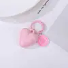Llavero colgante de corazón sonriente de color sólido con cuentas de dopamina de moda, doble cara, grande, decoración de bolsa de regalo DIY