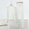 Conjunto Casual de Dos Piezas para el Hogar, Holgado, Talla Grande, Modal Delgado, para Primavera y Otoño, con Cuello Semi Alto, Mangas Largas y Pantalones de Cintura Alta