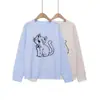 Exportación Transfronteriza Ropa de Mujer Otoño e Invierno 2025 Estilo Europeo y Americano Cuello Redondo Manga Larga Estampado de Gato Suéter de Punto Tops para Mujer