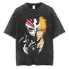 Camiseta Bleach Lavada Anime Harajuku Streetwear Gráfica Vintage