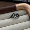 Anillo Abierto Estilo Gótico Oscuro Punk con Lazo y Diamante de Zirconia Morada Floral, Anillo Único de Nicho de Alta Gama para Mujer