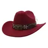 Sombrero de Vaquero Occidental Transfronterizo Nuevo para Hombres y Mujeres Sombrero de Fieltro de Lana Sombrero de Ala Ancha Estilo Minoritario Sombrero de Jazz YZD034